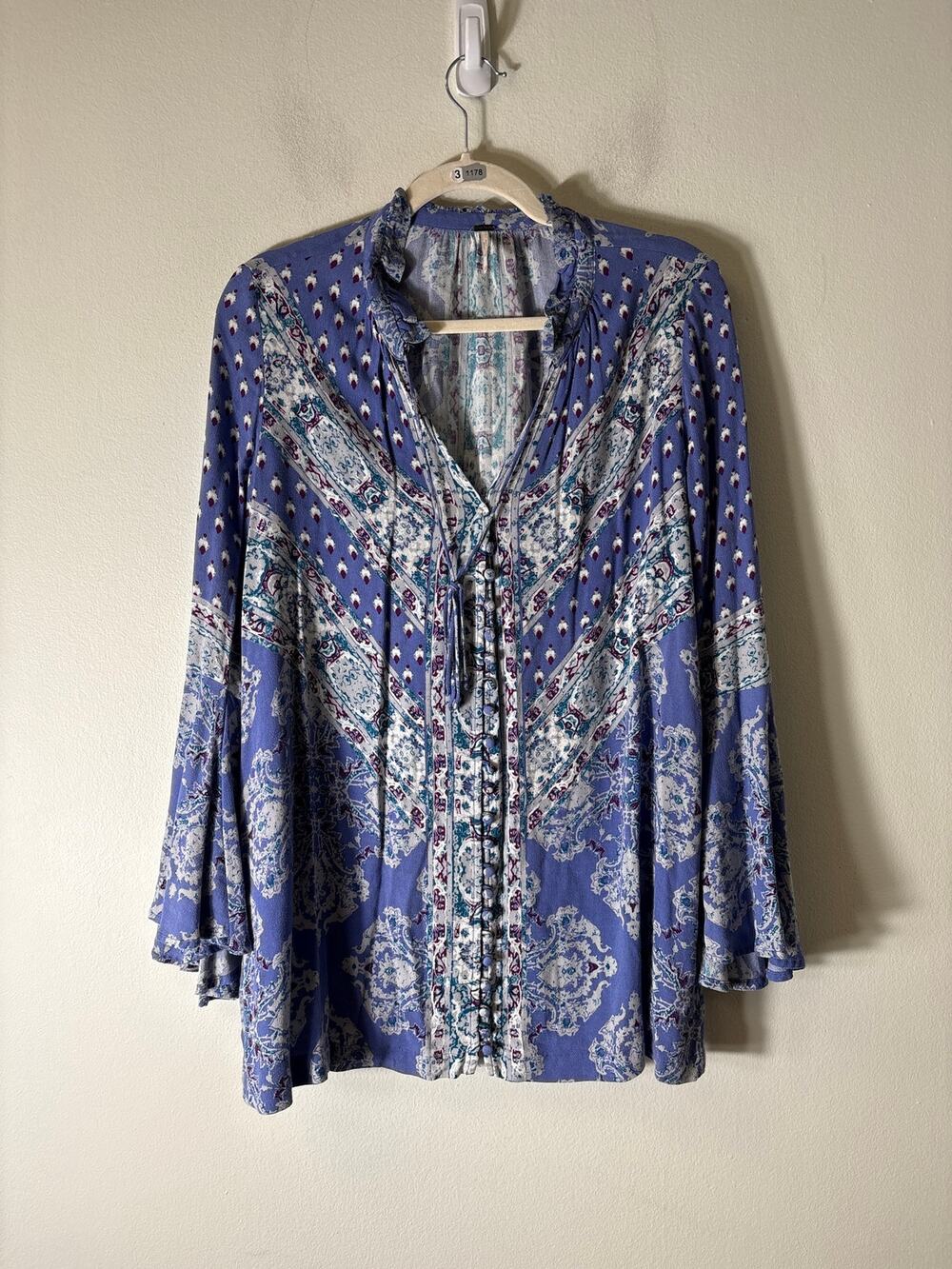 Free People Lillac Long Boho Extra Long Sleeve Button Up Shirt Sz XS